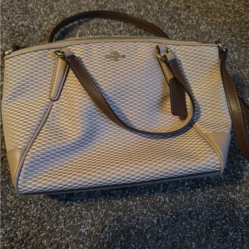 Coach Checkered Beige and Brown Shoulder Bag